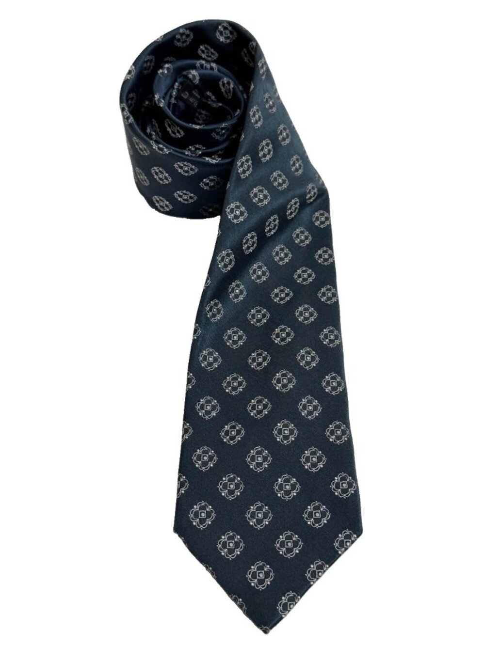 Ermenegildo Zegna 100% Silk Blue and Silver Medallion Made in Italy 60" x 3.5"